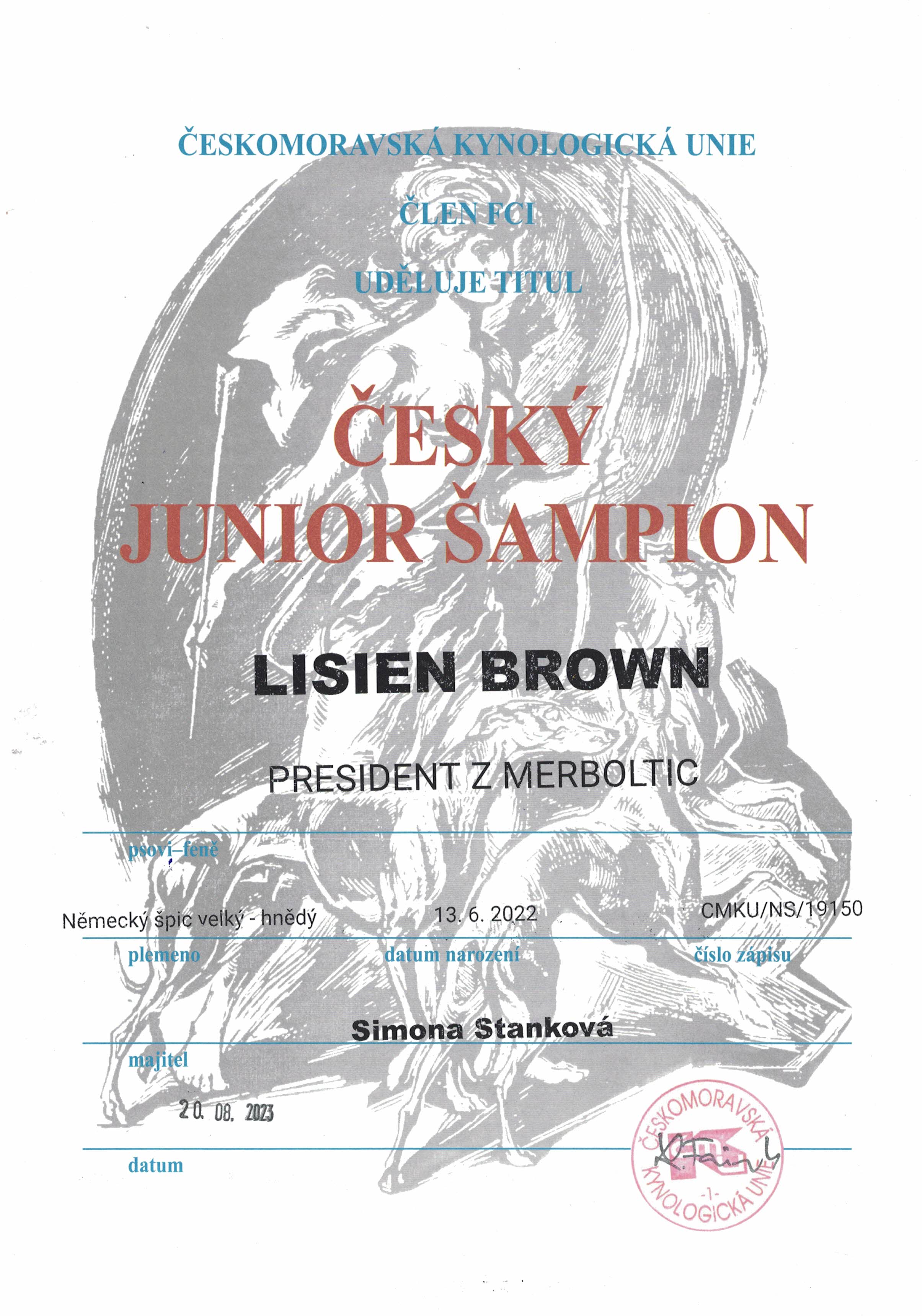 LISIEN BROWN - ČESKÝ JUNIOR ŠAMPION 