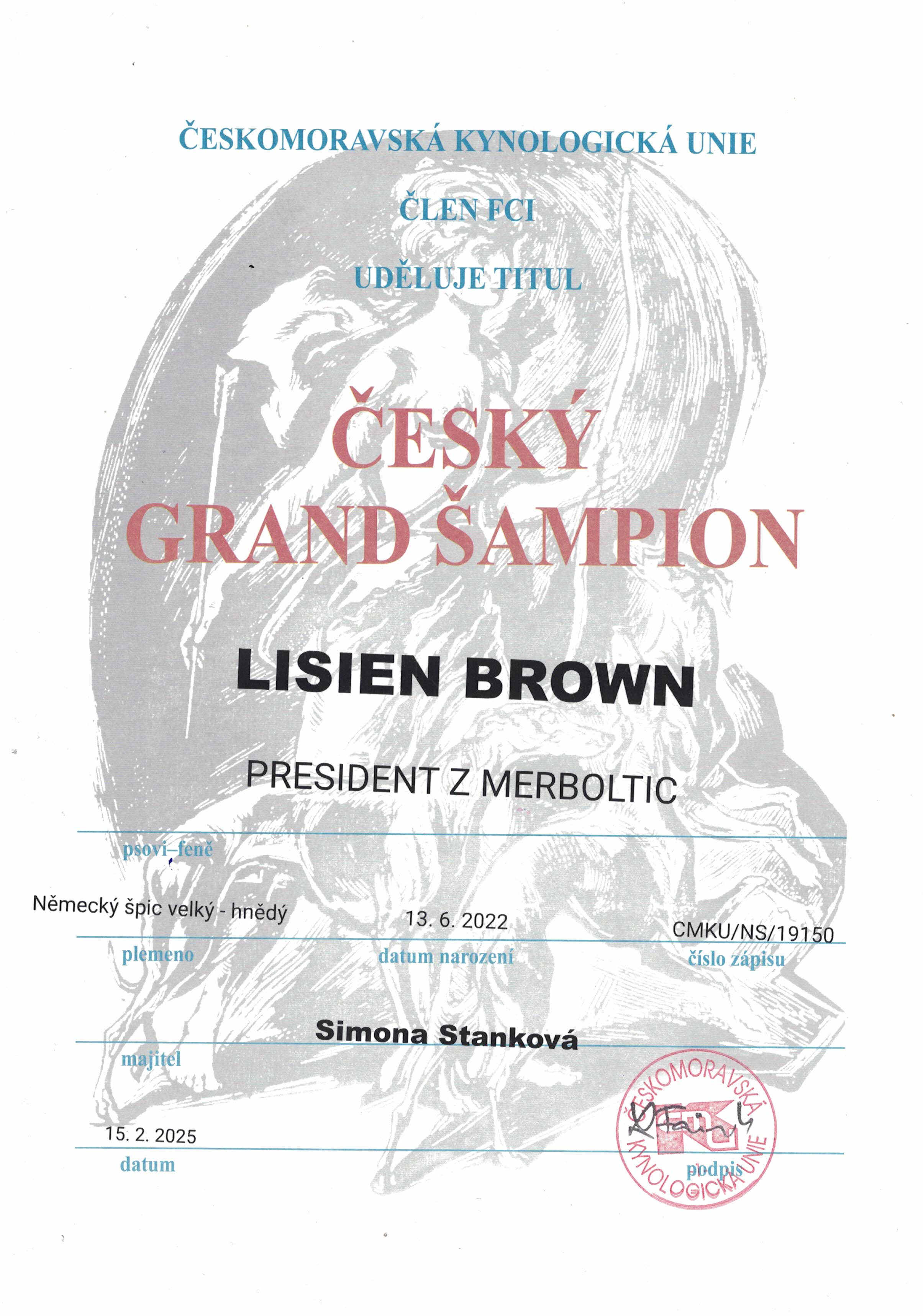 Lisien Brown - ČESKÝ GRAND ŠAMPION